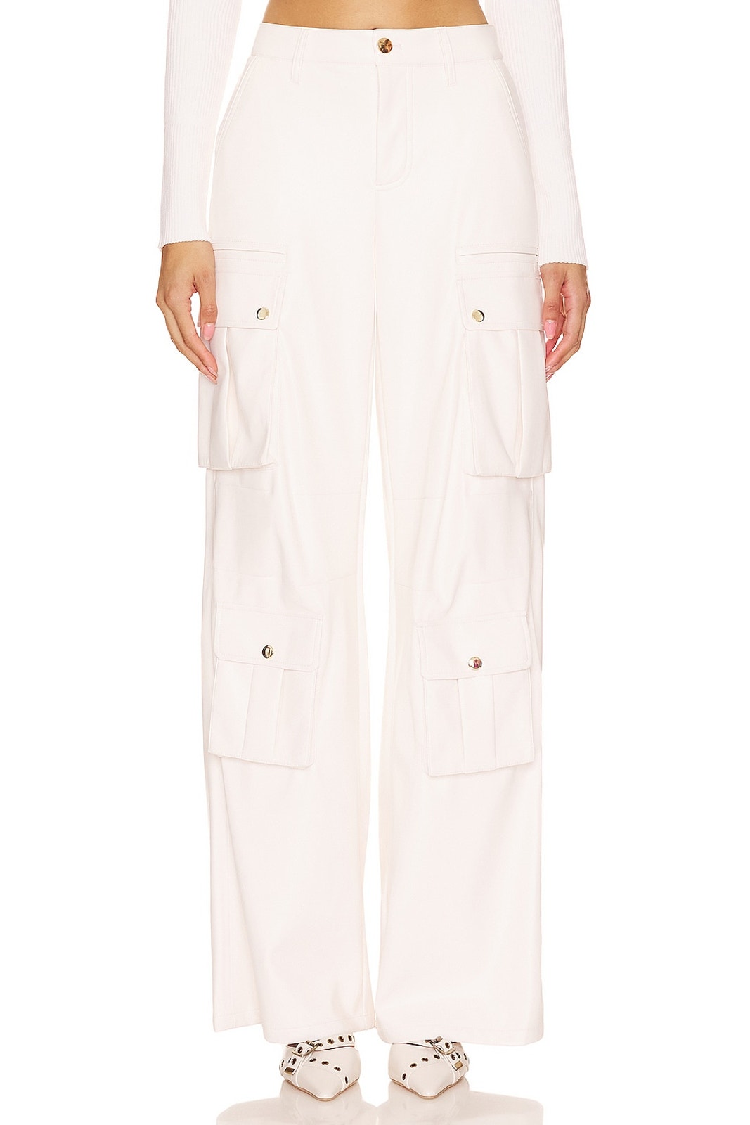 Alice Olivia Faux Leather White Joette Cargo Pants Size 4